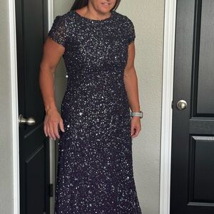 Adrianna Papell Blue Sequin Maxi Gown for Wedding